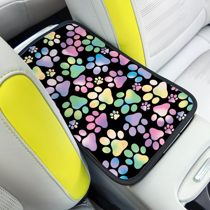 Adastrah Universal Car Center Console Cushion Pad,Dog Paw Print 2 Car Armrest Pad Car Armrest Seat Box Cover Protector for Most Vehicle, SUV, Truck, Car - Image 1
